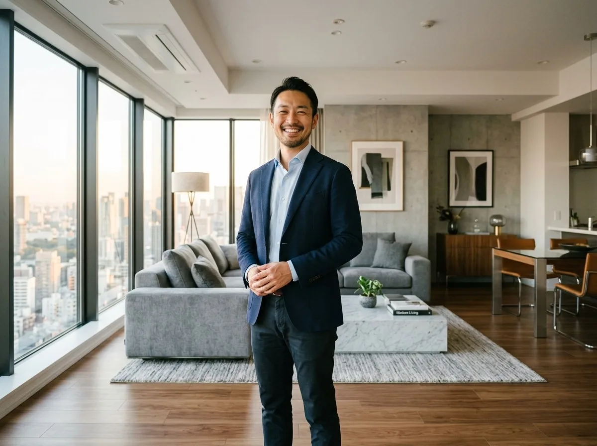 Smiling landlord in a clean rental property